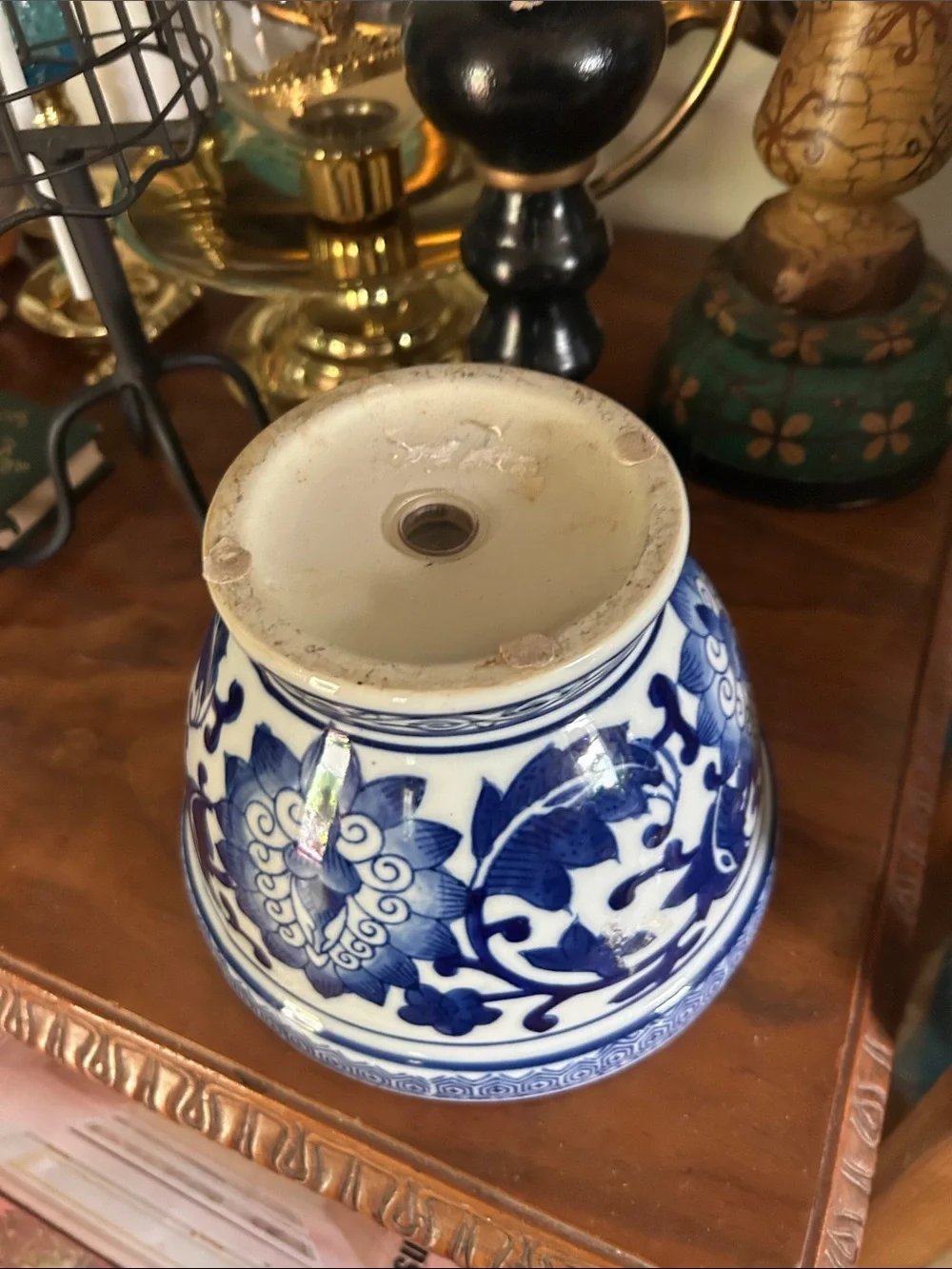 Vintage Blue and White Chinoiserie Floral Porcelain Planter Pot - Picture 7 of 7